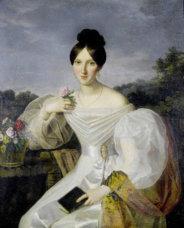 Ferdinand Georg Waldmuller A lady in a white dress and shawl before a Viennese landscape china oil painting image
